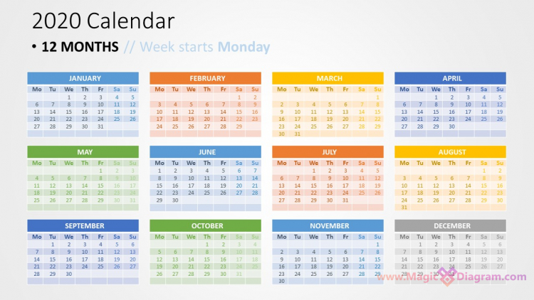 Разноцветный календарь на год